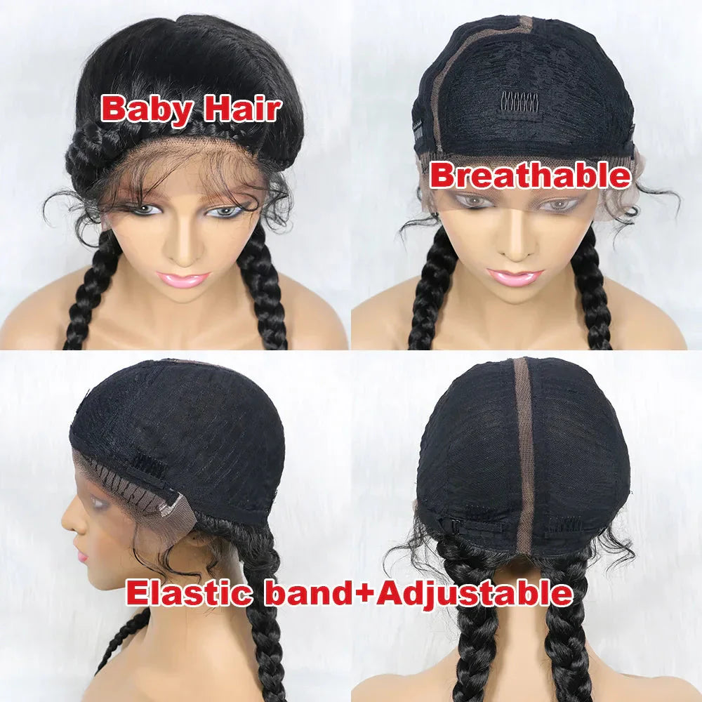 24" Dutch Cornrow Box Braid Wig | Lace Front Synthetic Wig with Baby Hair | Afro Wig for Black Women | High-Temp Fiber