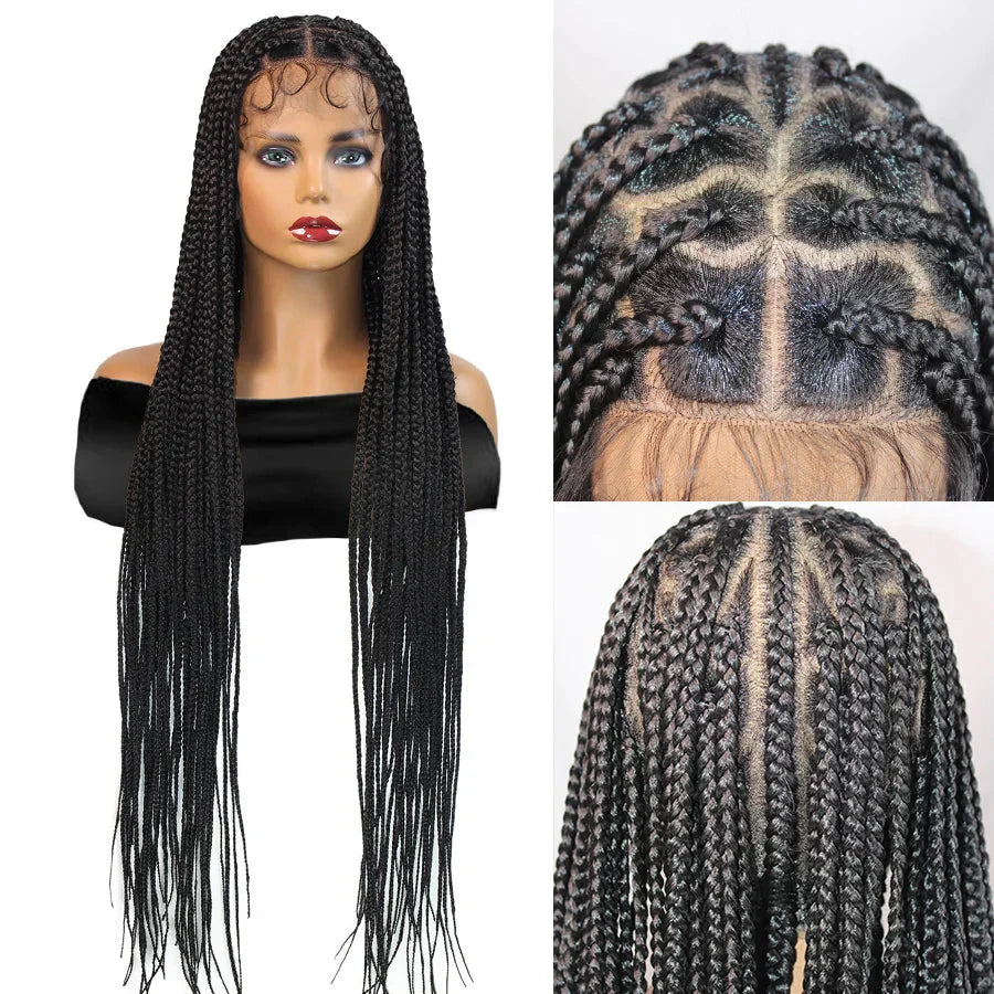 36" Knotless Box Braids Wig | Fulani Cornrows | 360 Full Lace | Baby Hair | Black Women
