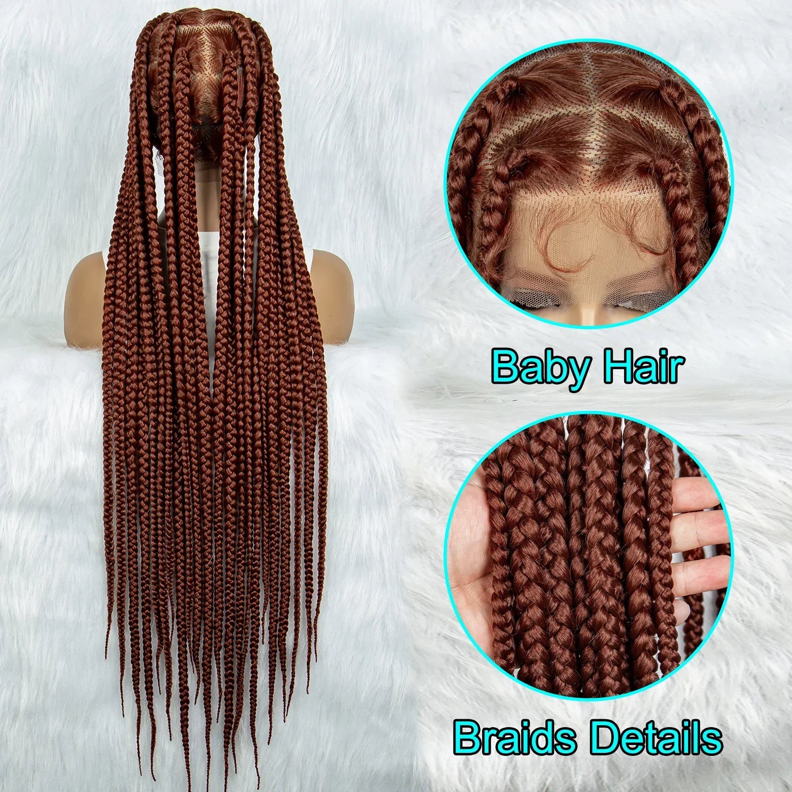 36" Ginger Cornrow & Jumbo Box Braids Wig | Full Lace | #350 Color | Knotless | KIMA Wigs