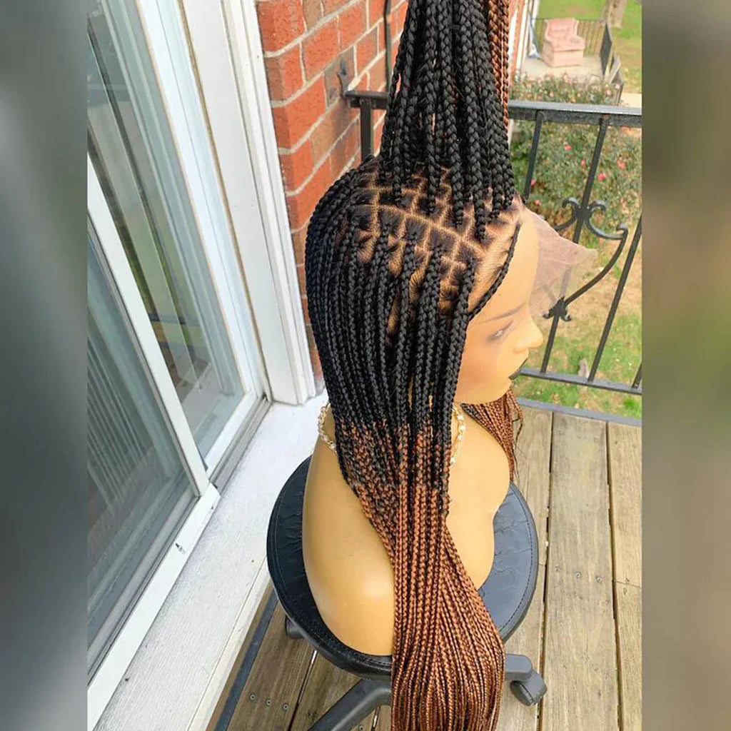 28" Platinum Grey Box Braided Wig | Full Lace | Kanekalon Synthetic Hair | Choose Lace Color