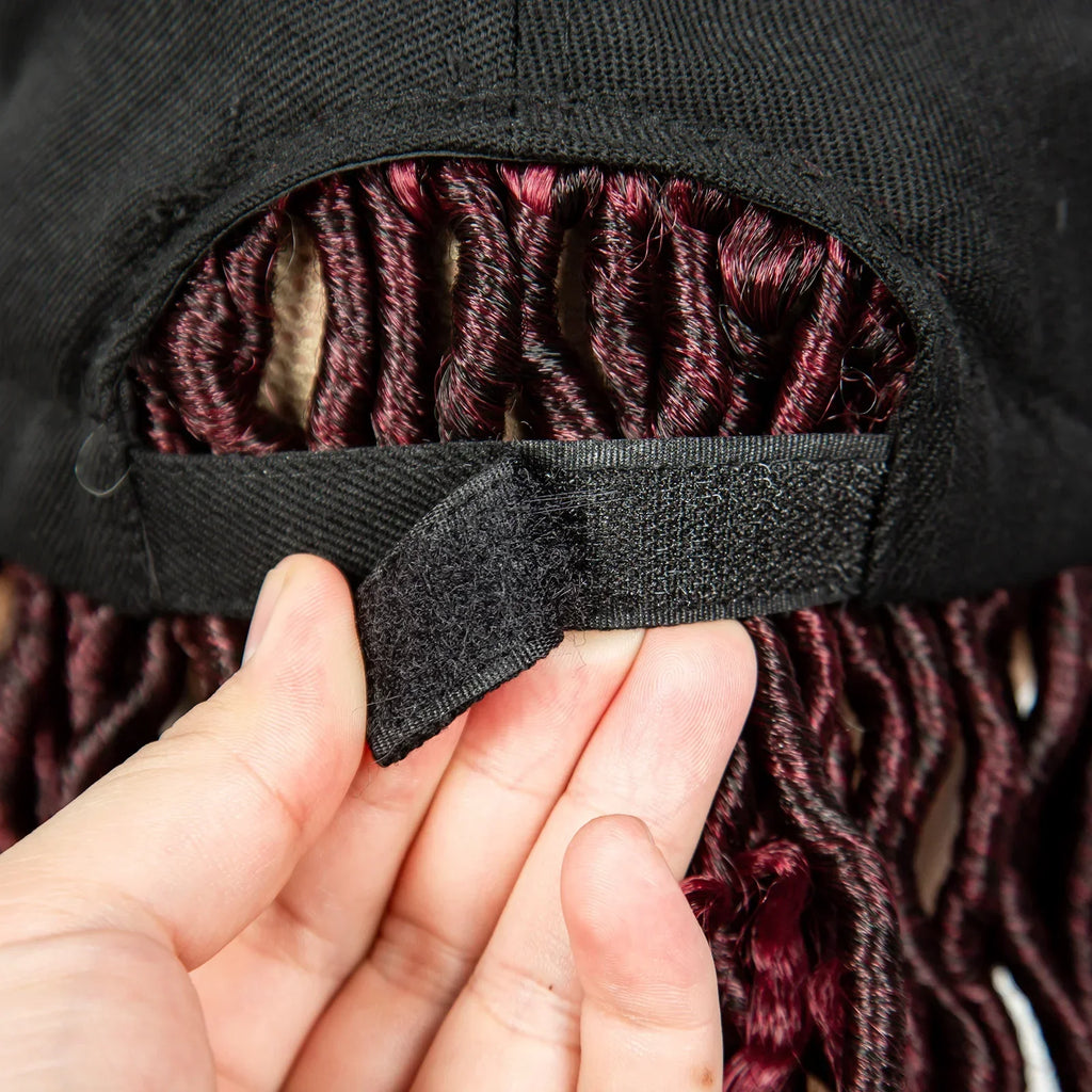 20" Burgundy Boho Locs Baseball Cap Wig | Adjustable Hat Wig | Synthetic Braids | Black Women