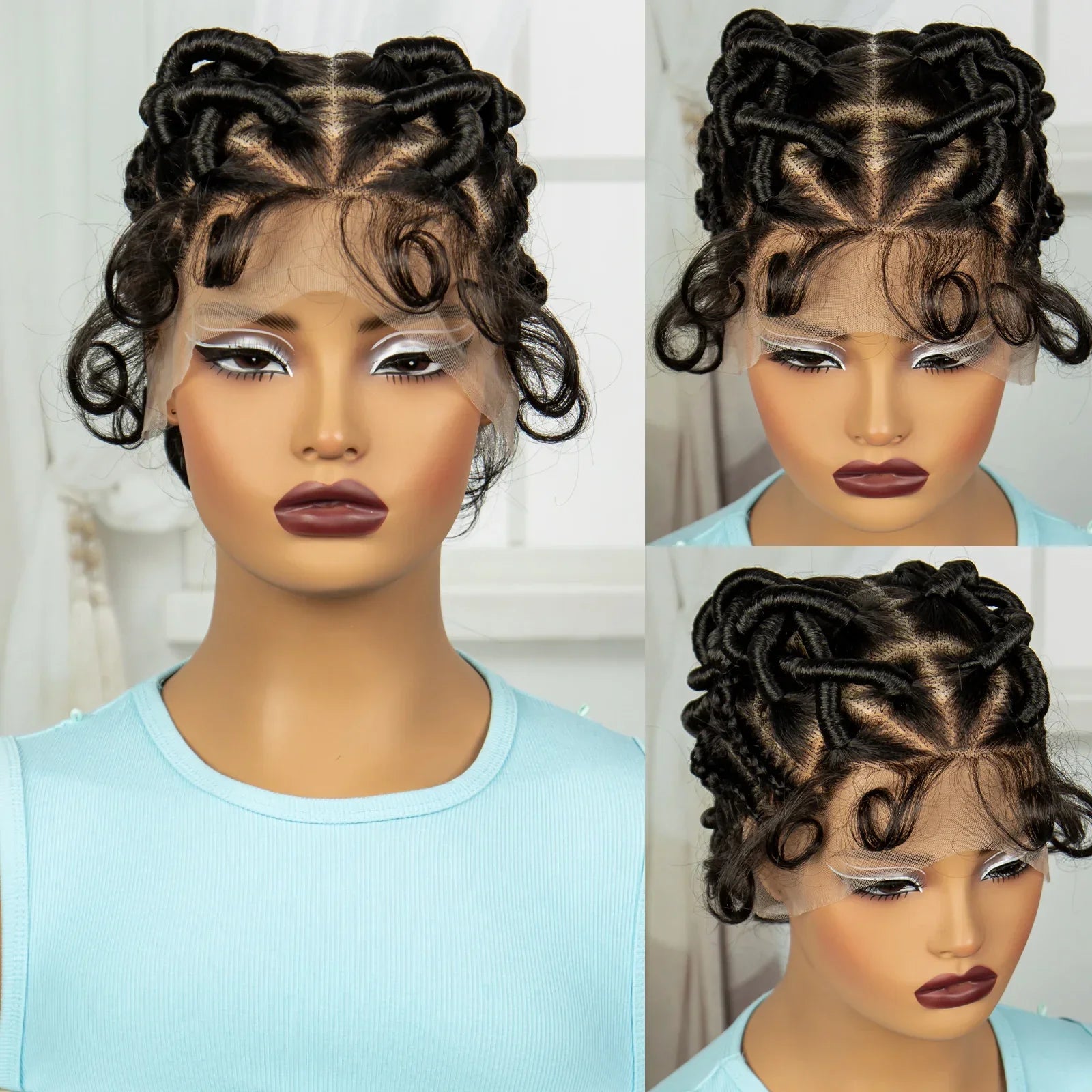 613 Blonde Short Handmade Bantu Knotless Braids Wig | Full Lace