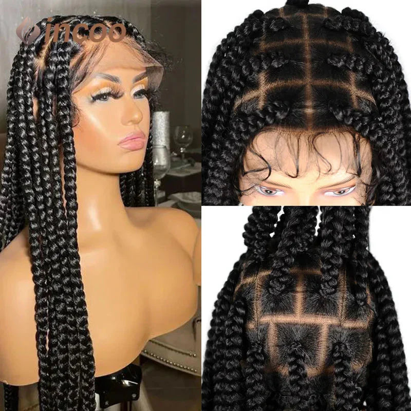 36" Large Square Knotless Box Braids Wig | Full Double Lace | Baby Hair | Kanekalon