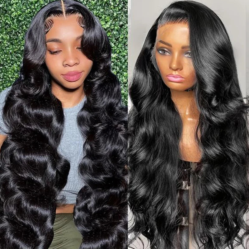 200% Density Body Wave 13x6/13x4 Lace Frontal Wig - Peruvian Remy Hair - Pre Plucked with Baby Hair - Natural Black