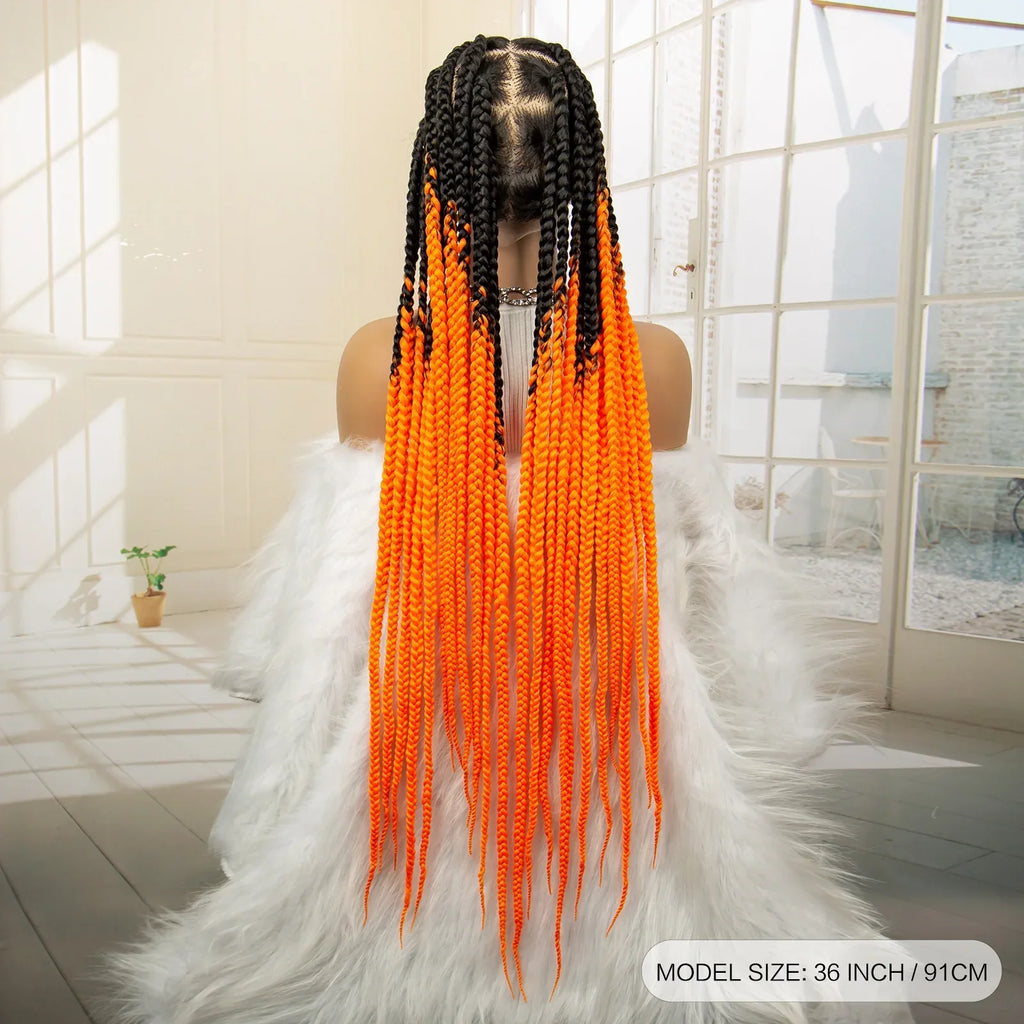 36" Big Knotless Box Braided Full Lace Wig | Cornrow Braiding Wig | Baby Hair | Synthetic Braids | For Women