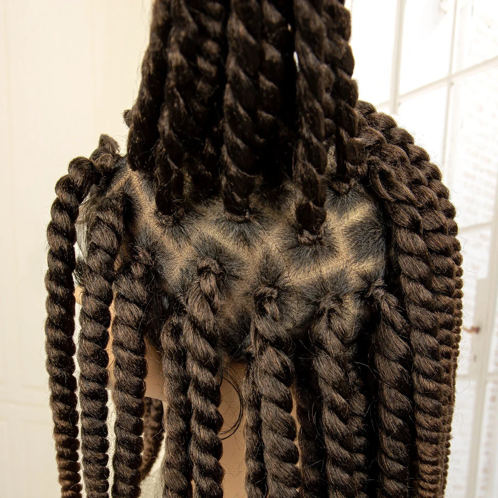 16 Inch Brown Twisted Braided Bob Wig | Full Lace | Kanekalon Fiber | For Black Women