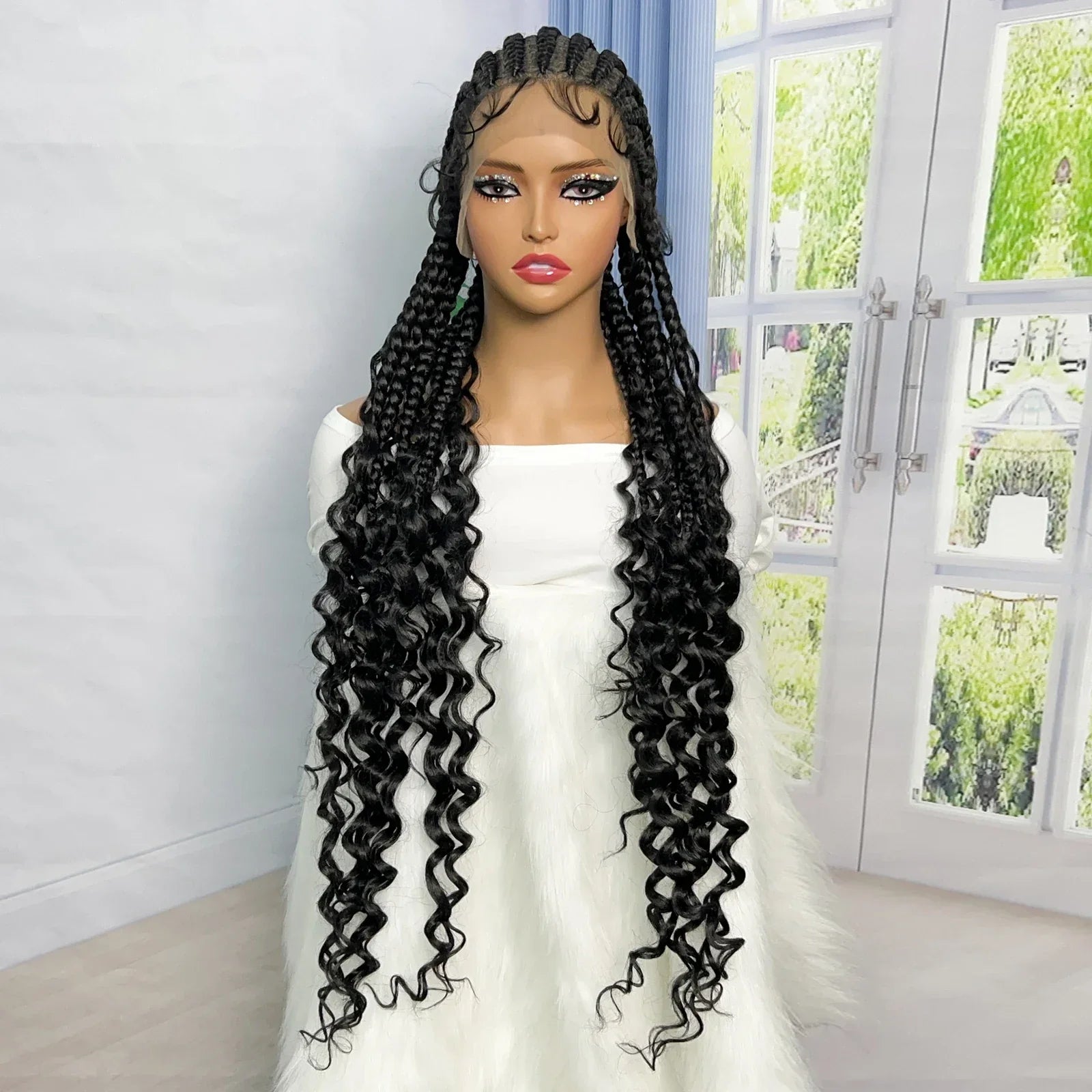 36" Cornrow Braids Wig with Curly Ends | Transparent Full Lace | Baby Hair