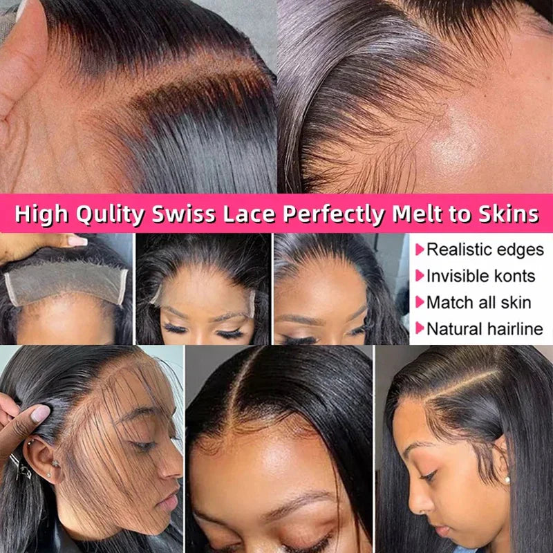 250% Density HD Lace Frontal Wig | Super Double Drawn Straight Virgin Human Hair | Natural Black