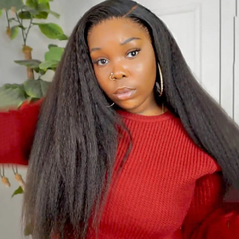 13x4 HD Lace Front Kinky Straight Wig | Long | Brazilian Virgin Hair | Pre-Plucked | Natural Hairline