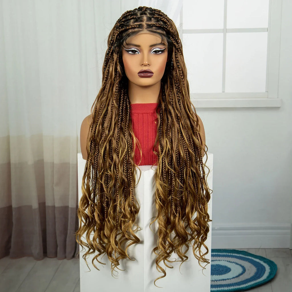 34" Boho Knotless Box Braids Wig | HD Full Lace | Ombre Twist | Baby Hair