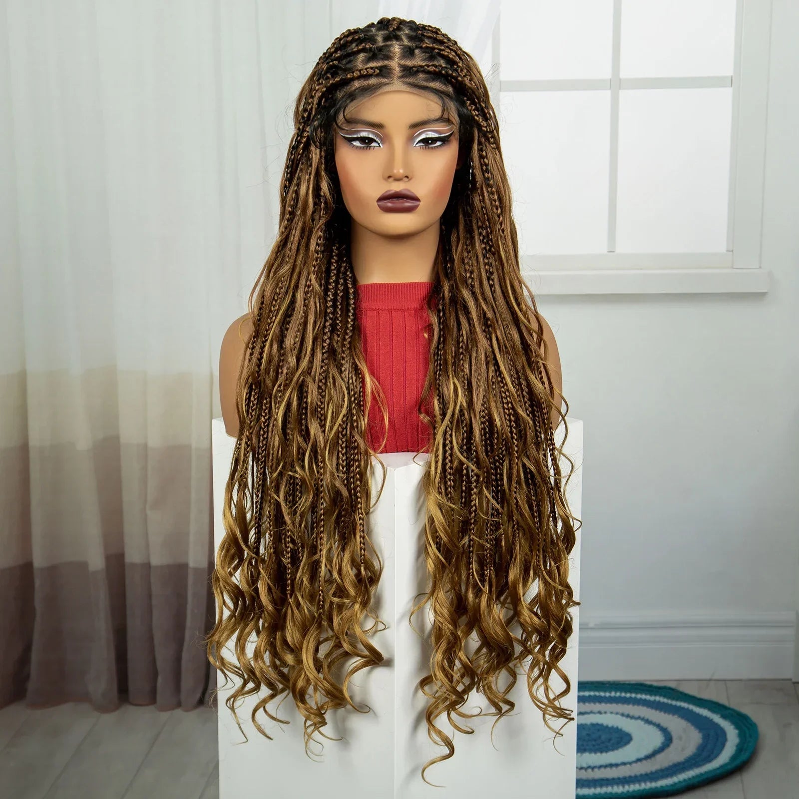 34" Boho Knotless Box Braids Wig | HD Full Lace | Ombre Twist | Baby Hair