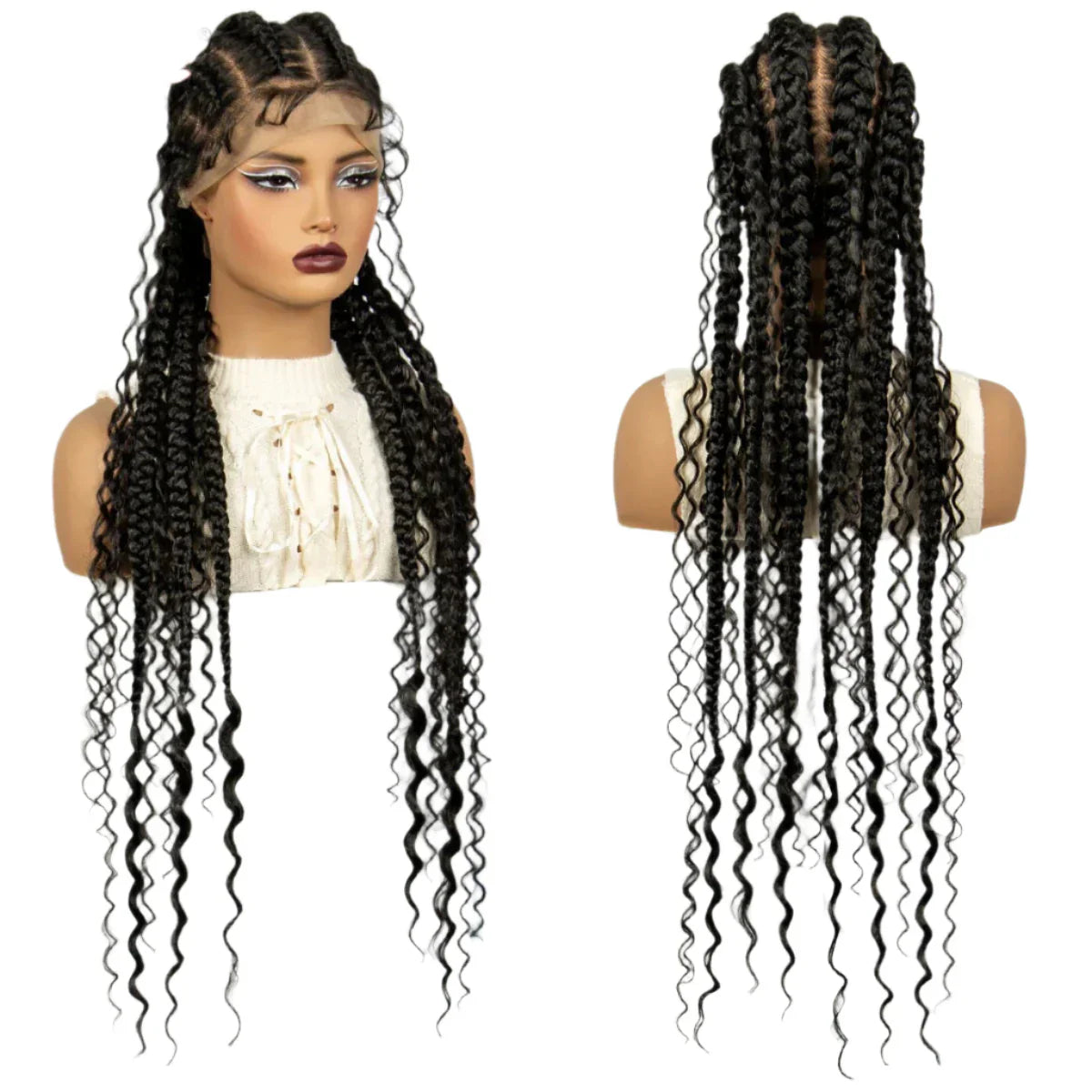34" Twisted Cornrow Full Lace Braided Wig | Baby Hair | Synthetic Lace Front Braids | Black Women