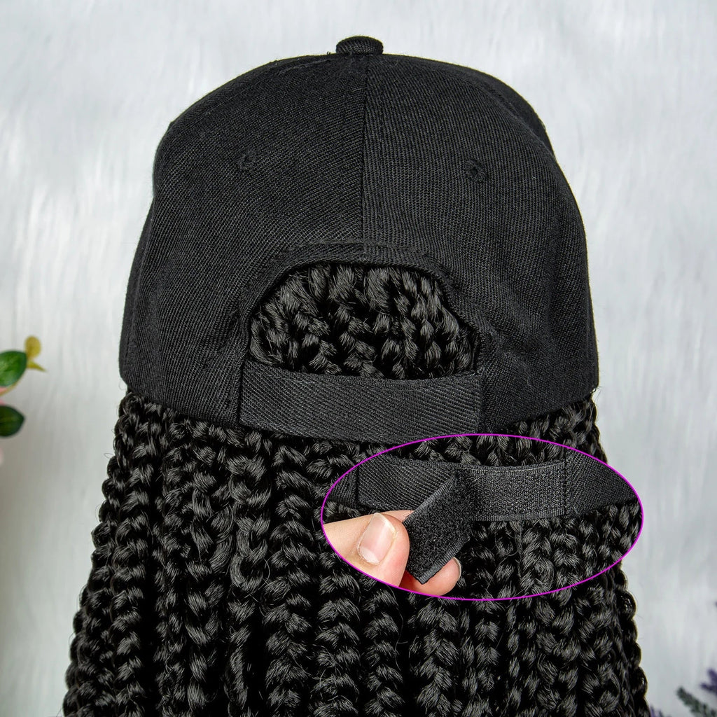 20" Box Braids Baseball Cap Wig | Afro Black Women | Adjustable Hat Wig
