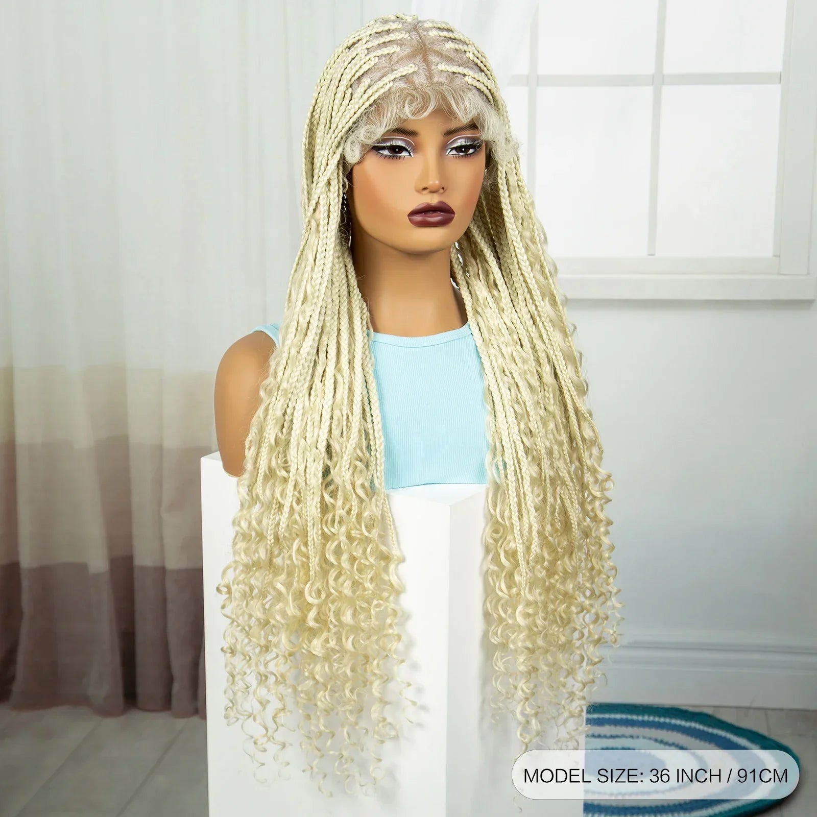 36" Ombre Boho Knotless Braids Wig | Curly Ends | HD Full Lace | Baby Hair