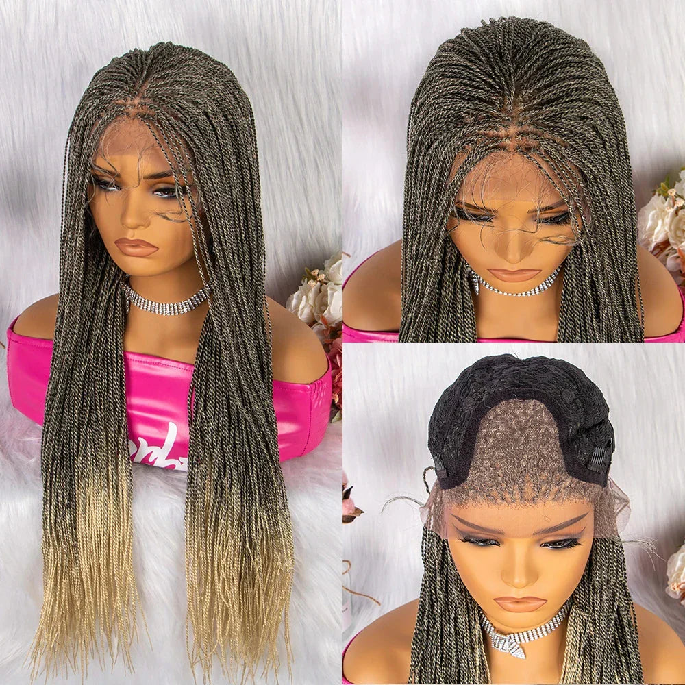 30" Twist Braided Lace Front Wig | Knotless Braids | Long Straight Hair | Heat Resistant Synthetic Wig | For Black Women