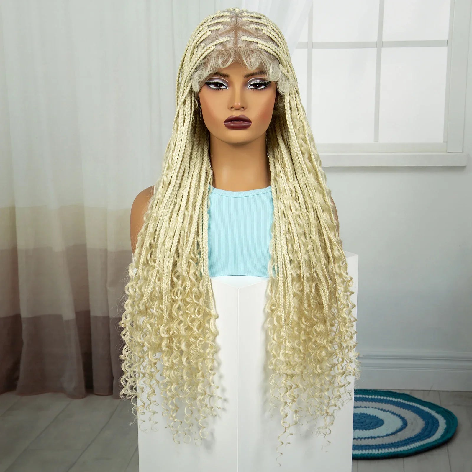 36" Blonde Boho Knotless Braids Wig | Curly Ends | HD Full Lace | Baby Hair