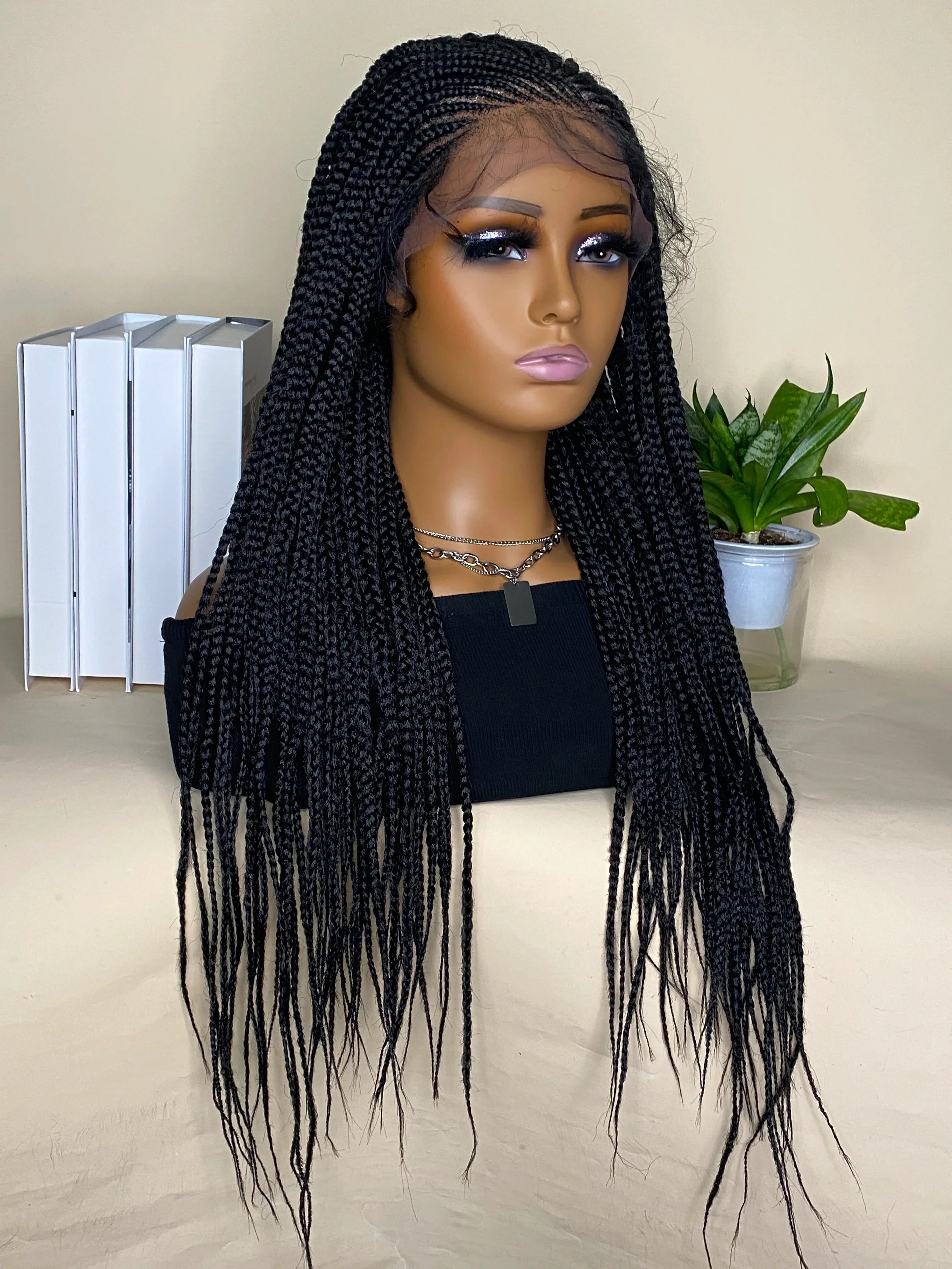 28 Inch Lace Front Cornrow Wig | Hand Braided Box Braids | Synthetic Hair | With Baby Hair