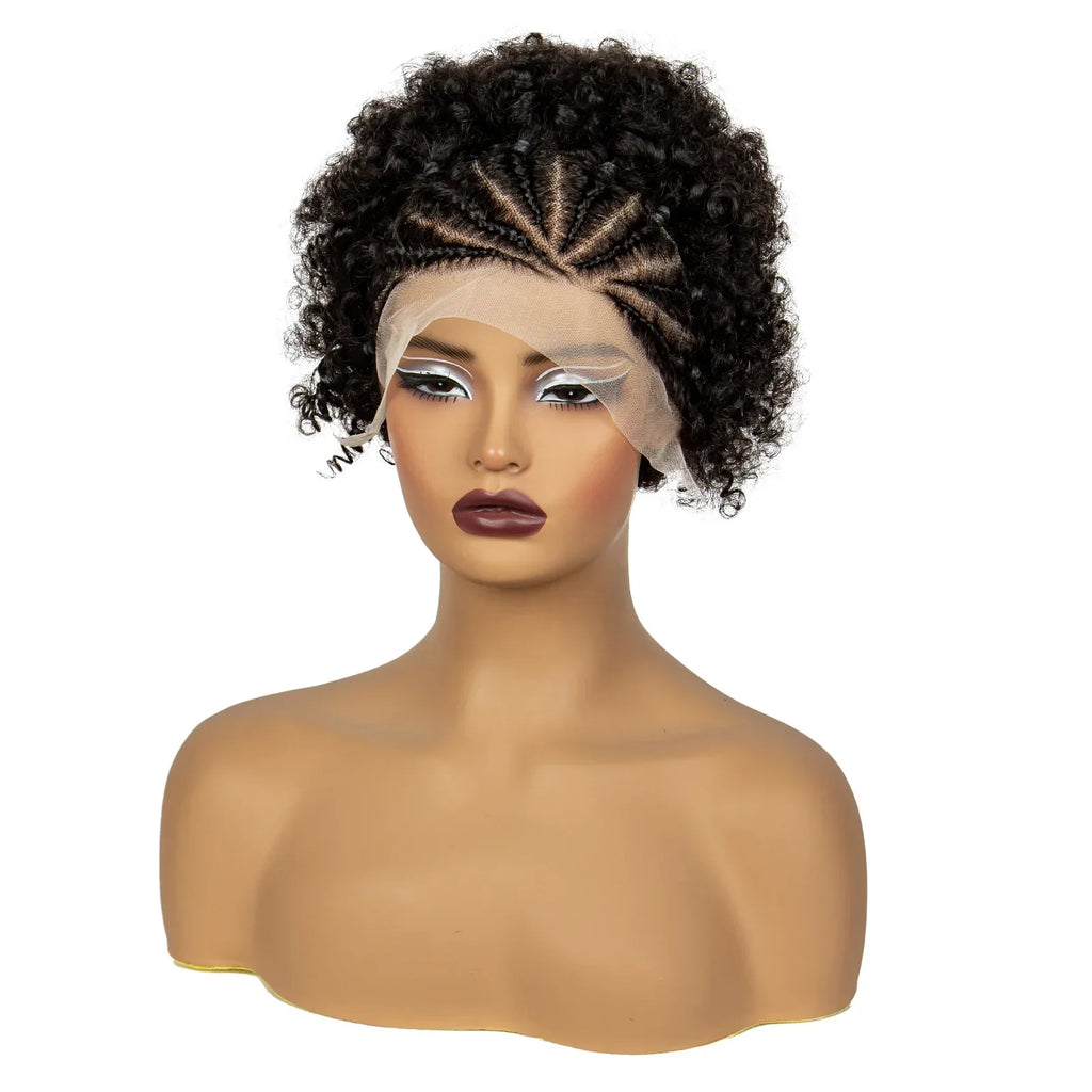 6" 1B/4 Afro Kinky Curly Cornrow Braids Bob Wig | 13x4 Lace Frontal