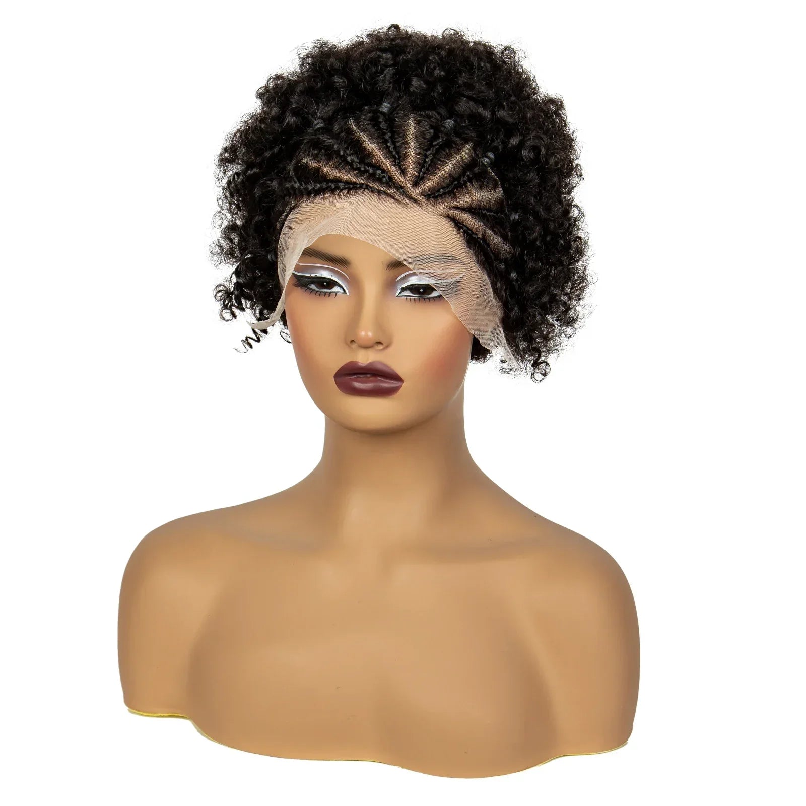 6" 1B/4 Afro Kinky Curly Cornrow Braids Bob Wig | 13x4 Lace Frontal