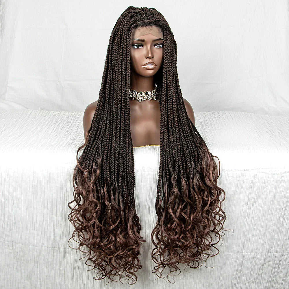 36" Water Wave Braided Wig | Lace Front | Baby Hair | Long Braids