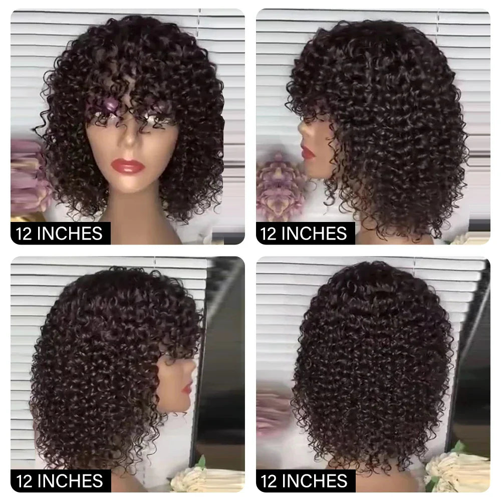 8-Inch Bouncy Curly Pixie Cut Wig | Side Part Brazilian Human Hair