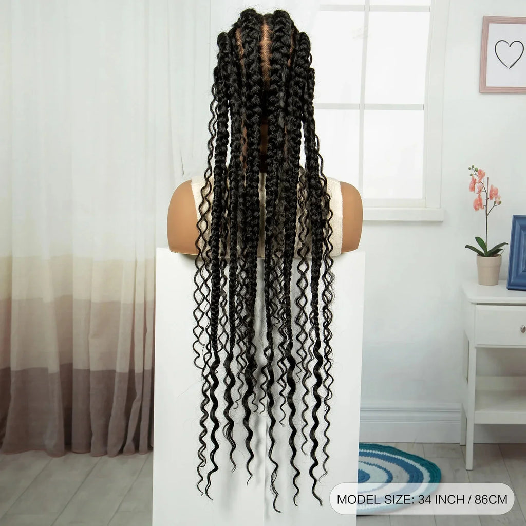 34" Twisted Cornrow Full Lace Braided Wig | Baby Hair | Synthetic Lace Front Braids | Black Women