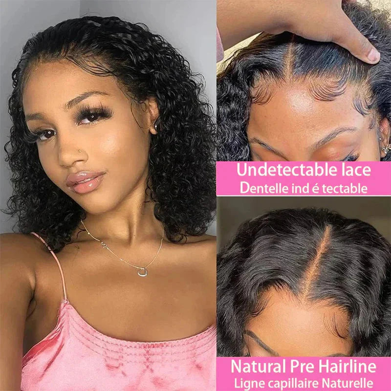 12" Deep Wave Bob Wig | 4x4 Lace Closure Wig | Glueless Virgin Brazilian Human Hair