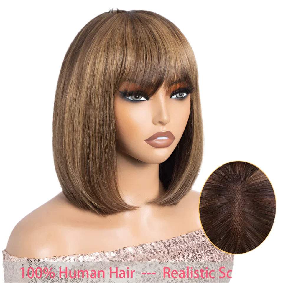 "Put On & Go" Straight Bob Wig | Easy Wear Human Hair with Bangs & Realistic Scalp