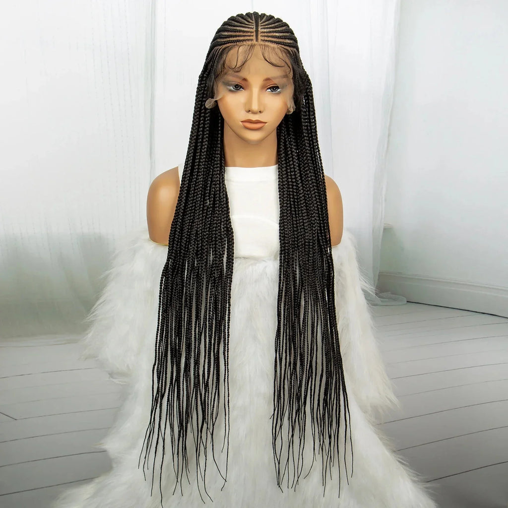 36" Knotless Cornrow Braided Wig | Full Lace | Box Braids | Synthetic Braiding Hair | Black Women