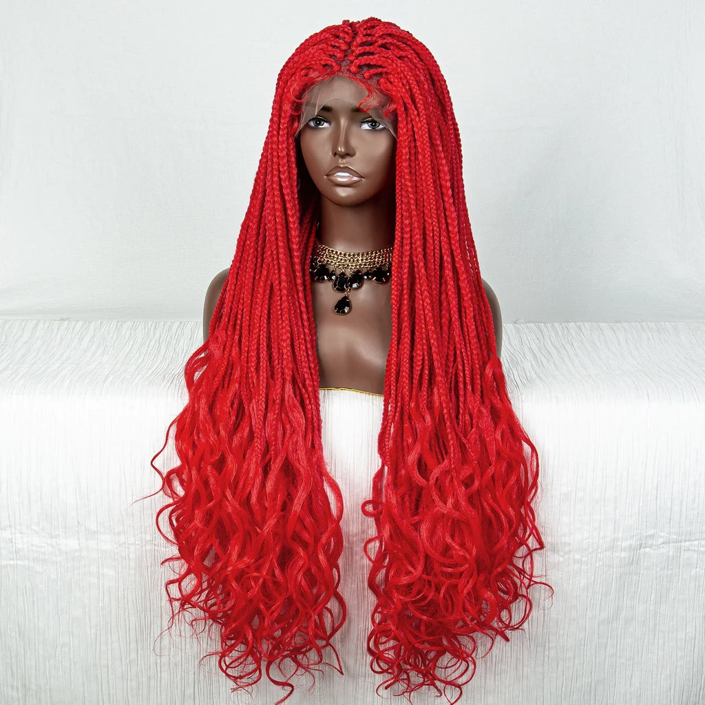 36" Pink & 613 Blonde Braided Wig | Water Wave Ends | Lace Front | Baby Hair