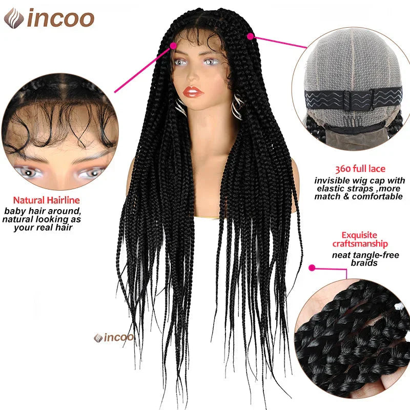 36" Jumbo Knotless Box Braided Full Lace Front Wig | Cornrows | Synthetic Braids | Black Women