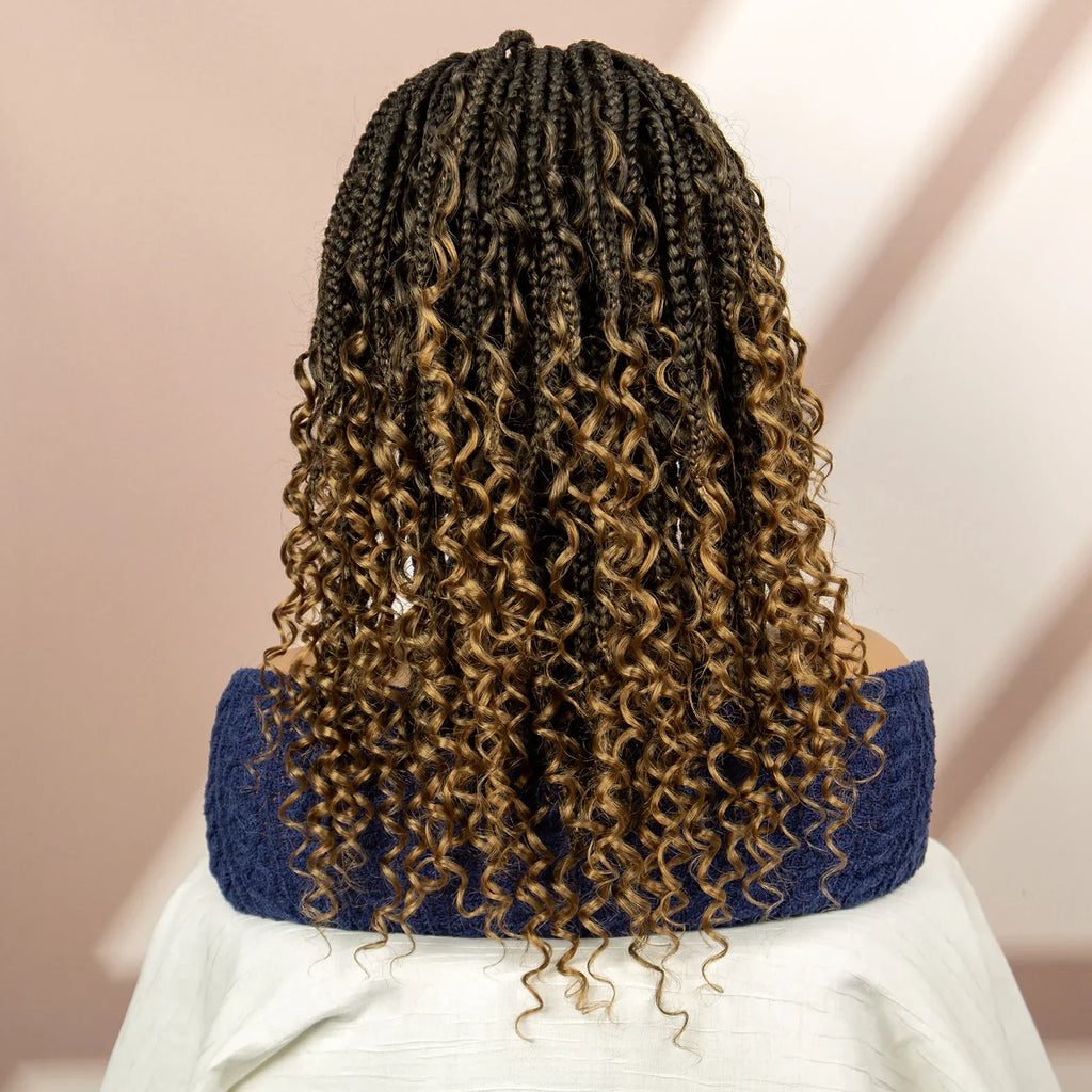 99J Burgundy Knotless Box Braids Wig with Curly Ends | Full Lace