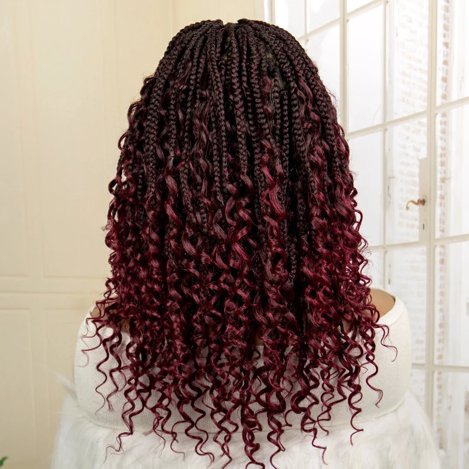 14" Burgundy Box Braids Wig | Full Lace | Kanekalon Fiber | Boho Braids | For Women