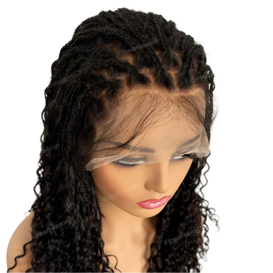 26" 300% Density Knotless Boho Box Braids Wig | Human Hair Curly Ends | Full Lace | Pre-Plucked