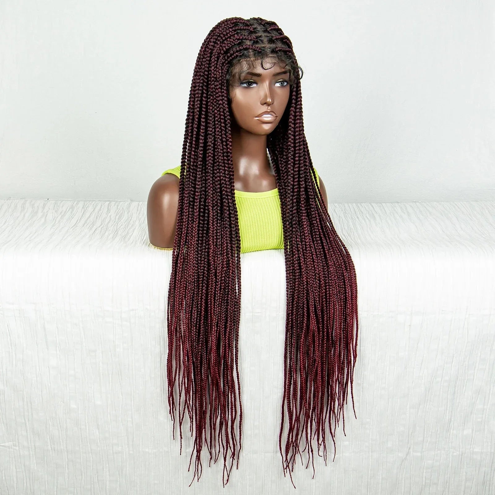 36" Full Lace Box Braided Cornrow Wig | Long Straight Braids | Baby Hair | Synthetic Afro Braiding Wig