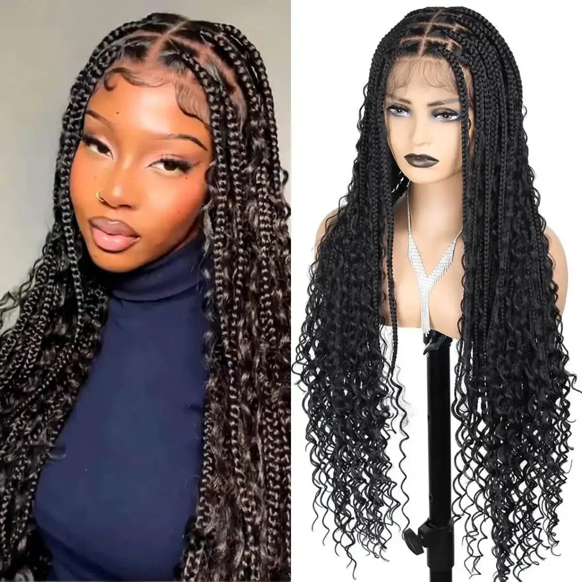 36" Double Lace Front Box Braided Wig | Cornrow Twist | Baby Hair | Synthetic Braids for Black Women