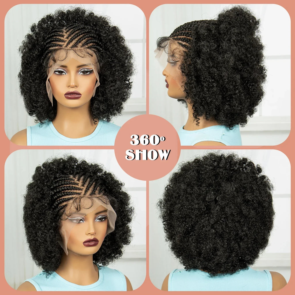 Afro Kinky Curly Braids Wig | Cornrow Accents | Full Lace | Baby Hair
