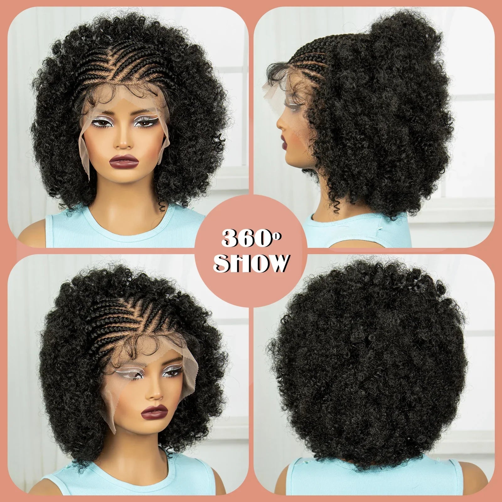 Afro Kinky Curly Braids Wig | Cornrow Accents | Full Lace | Baby Hair