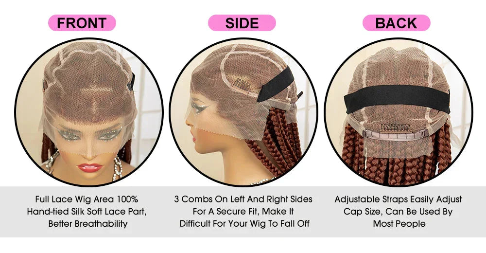 36" Big Knotless Box Braided Full Lace Wig | Cornrow Braiding Wig | Baby Hair | Synthetic Braids | For Women