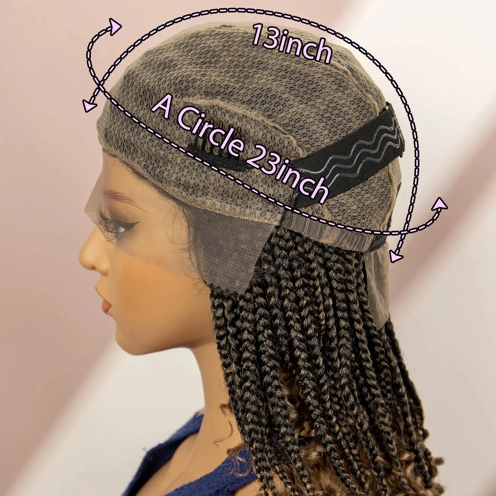 16" Short Brown Box Braided Full Lace Wig | Curly Ends | African Braids | Black Women