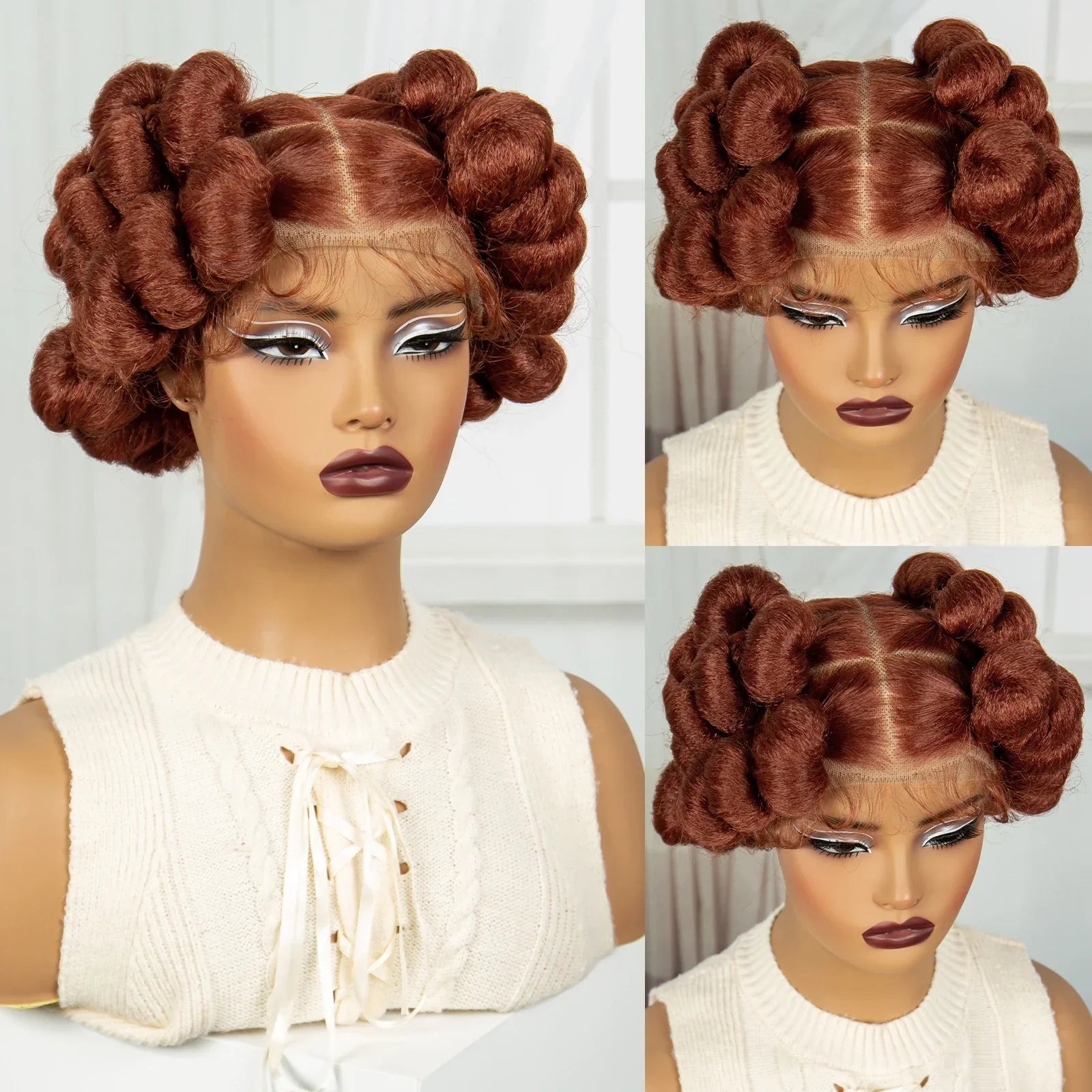 6" Short Bantu Knotless Braids Wig | 1B/30 Ombre | Full Lace