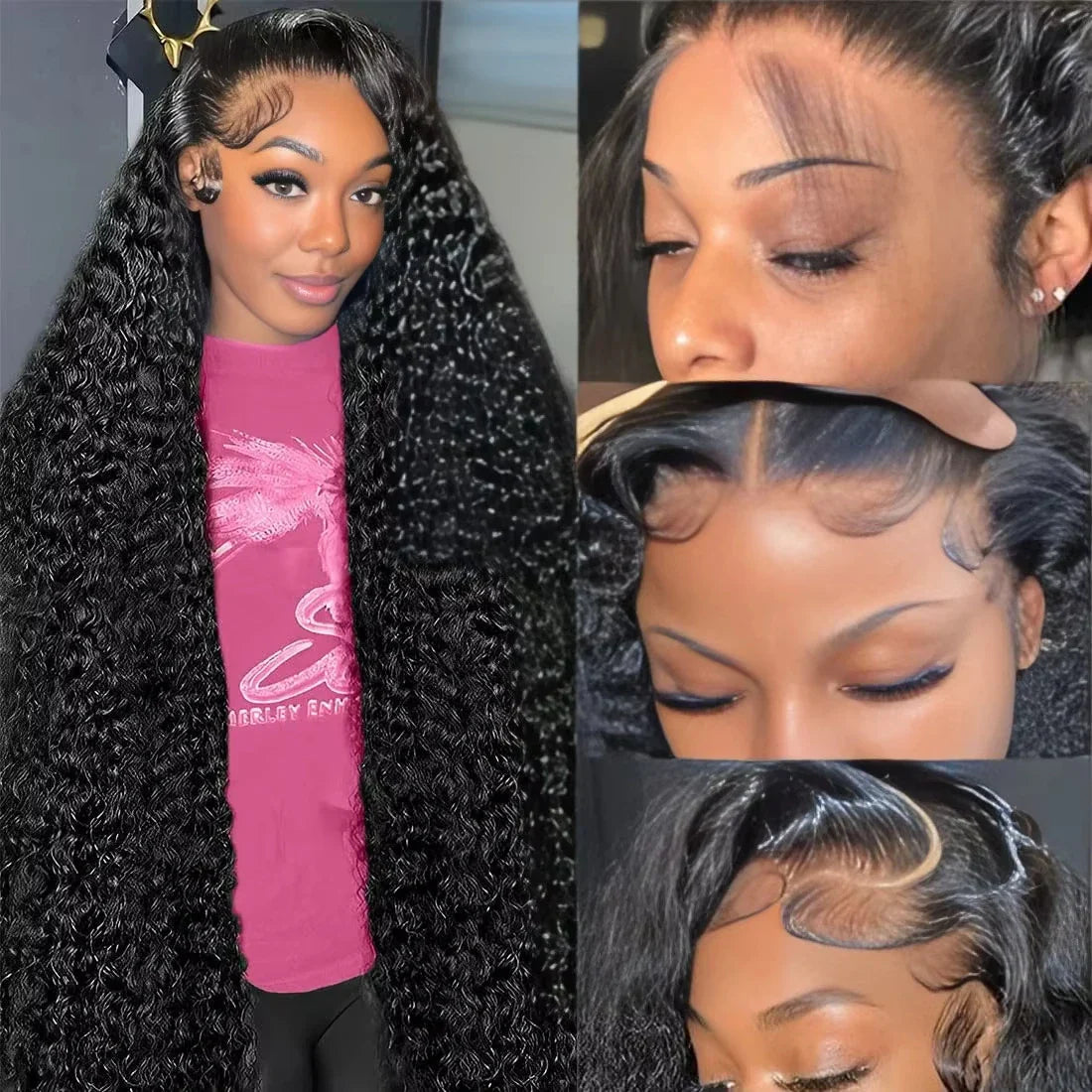 200% Density Deep Wave Curly HD Lace Frontal Wig | 13x6 Glueless Water Wave & 13x4 Pre-Plucked Human Hair Lace Front Wigs (30-40 Inch)