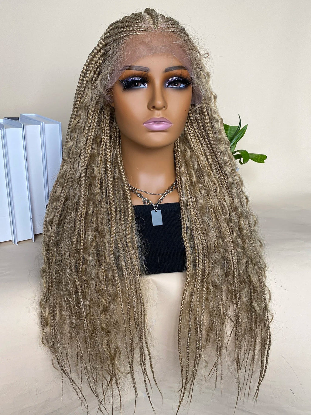 28" 613 Blonde Straight Cornrow Box Braids Lace Front Wig - Long Synthetic Knotless Braids with Baby Hair
