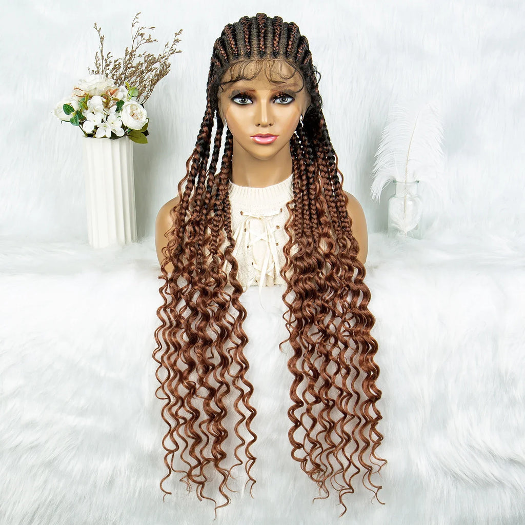 2024 KIMA Cornrow Water Wavy Braided Full Lace Wig with Baby Hair | Synthetic African Braid Lace Front Wig