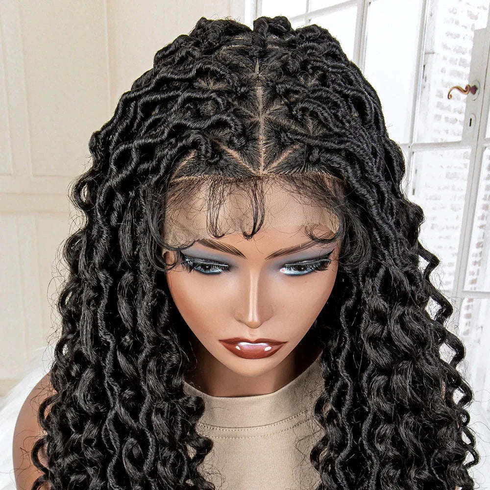 36" Knotless Dreadlock Braided Full Lace Wig | Curly Ends | Synthetic Locs Braids | Black Women