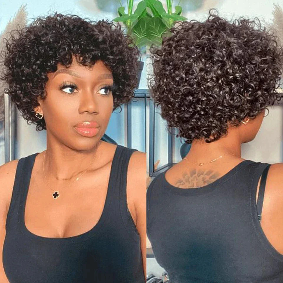 Afro Kinky Curly Wig | Short Full Machine Made Remy Human Hair (Glueless "Wear to Go")