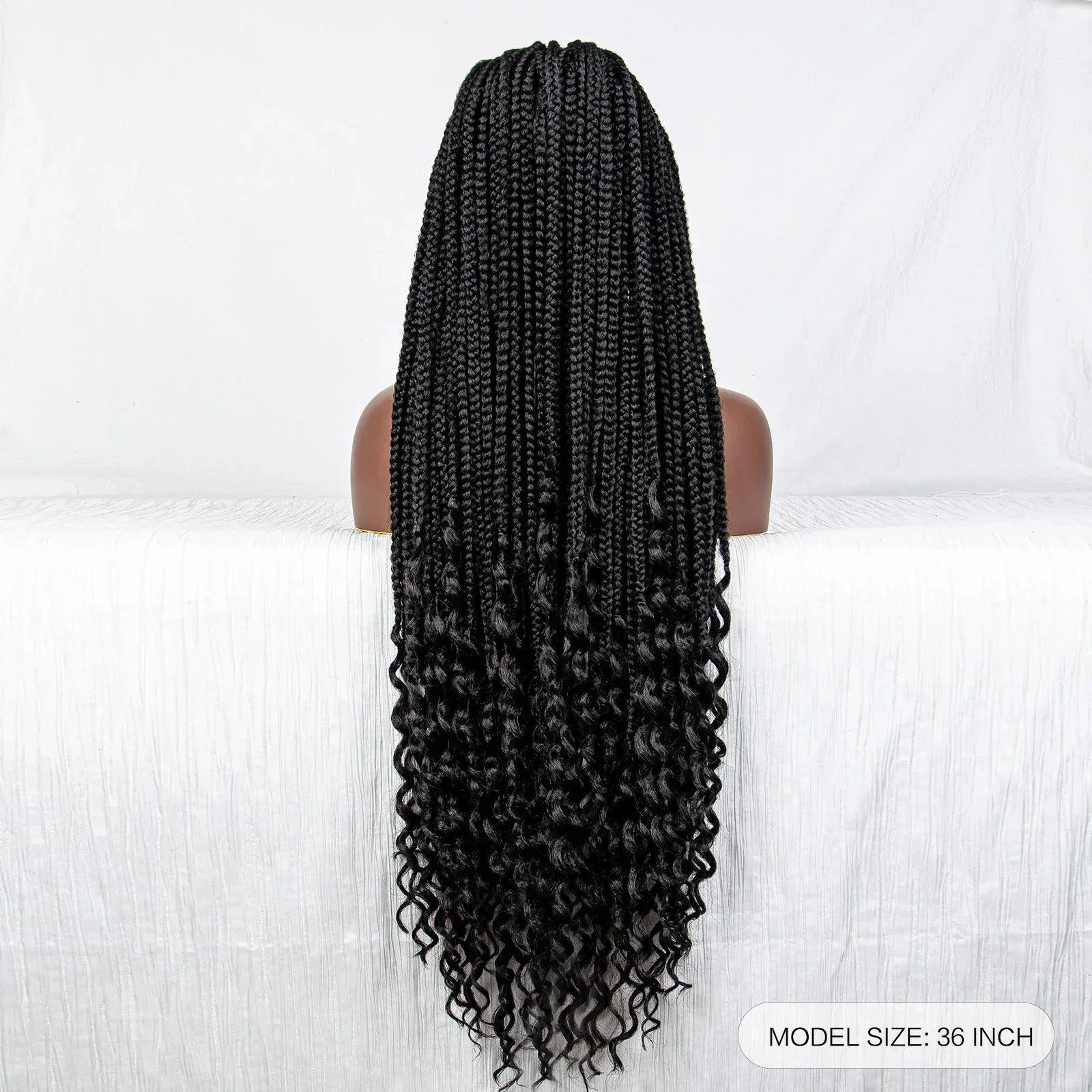 36" Curly End Box Braided Full Lace Wig | Straight Cornrows | Kanekalon Synthetic Braids