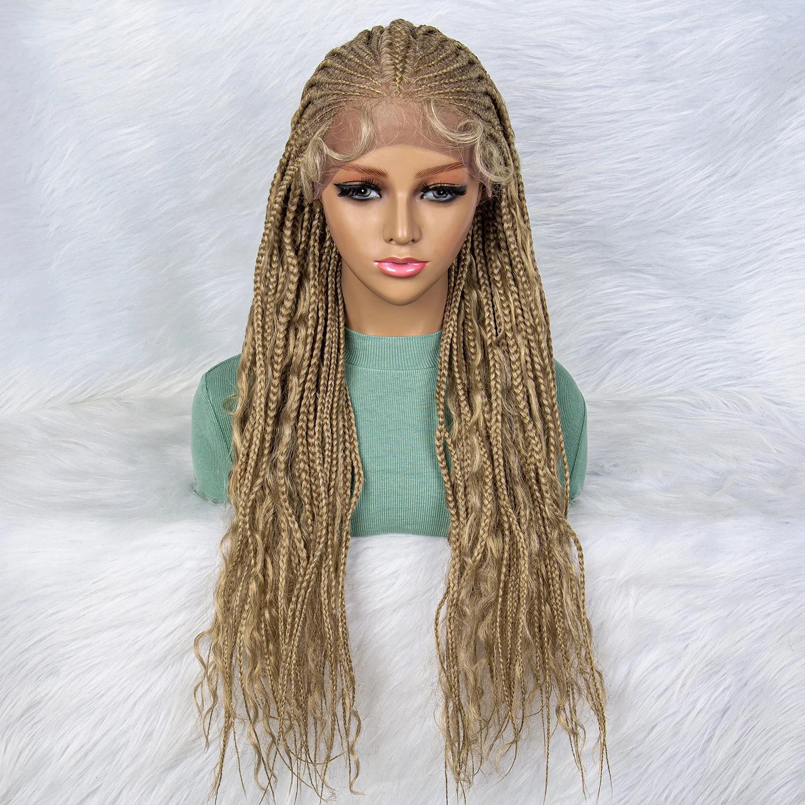 28" 613 Blonde Straight Cornrow Box Braids Lace Front Wig - Long Synthetic Knotless Braids with Baby Hair