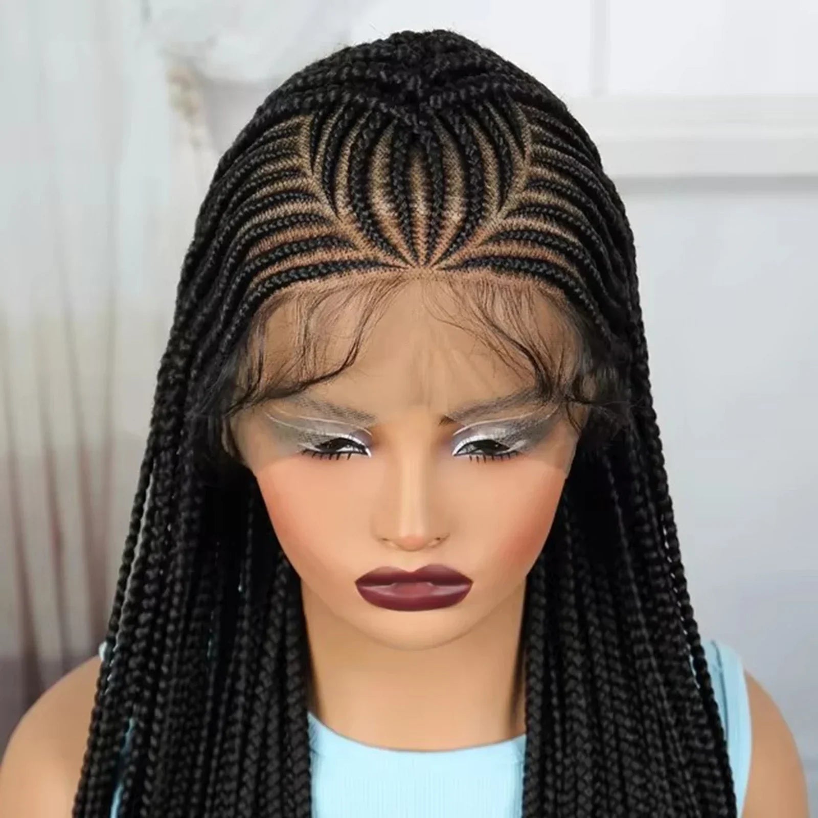 36" Natural Straight Cornrow Braids Wig | Lace Front | Baby Hair