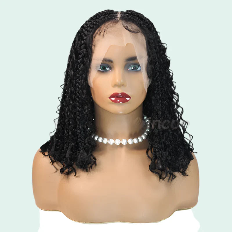 12" Goddess Boho Bob Braids Wig | 360 Lace Frontal | Curly Ends | Ombre & Color Options | Baby Hair